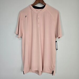 Rhone Delta Pique Henley Mens Large Pink Short Sleeve Performance Sporty